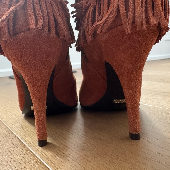 Schutz Kassia Brown Suede Fringe Ankle Boots Heeled Western Boho Boots - Size 40 - Picture 8 of 12